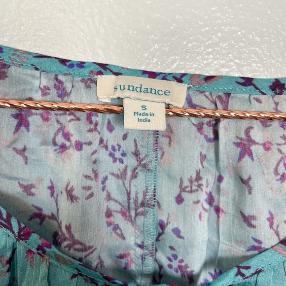 Sundance Arielle Flowy Teal Floral Silk Blend Blouse - Picture 5 of 8